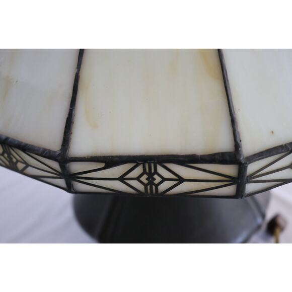 Bradley & Hubbard Arts & Crafts Lamp With White & Amber Slag Shade - Picture 2 of 8